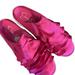 Jessica Simpson Shoes | Jessica Simpson Ruffled Hot Pink Satin Mule Flats Slip-On Sneaker | Color: Pink | Size: 6