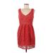 Dana Buchman Cocktail Dress - Mini V Neck Sleeveless: Red Print Dresses - Women's Size 8