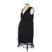 Motherhood Casual Dress - Mini Plunge Sleeveless: Black Print Dresses - Women's Size Small Maternity