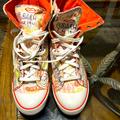 Coach Shoes | Coach Graffiti High Top Sneakers, Size 8 1/2 | Color: Orange/White | Size: 8.5