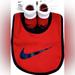 Nike Accessories | Nike Baby Red Blue Cotton Cuffed Ribbed Trim Swoosh Logo Bib Booties Set 0-6 Mo | Color: Blue/Red | Size: 0-6 Month