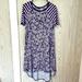 Lularoe Dresses | Lularoe Carly Dress Xs. Purple And Navy Blue Print With Striped Sleeves | Color: Blue/Purple | Size: Xs