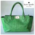 Kate Spade Bags | Kate Spade Green Croc Embossed Large Turnlock Handbag Tote Purse | Color: Green | Size: Os