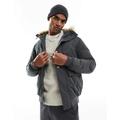 Jack & Jones short parka with faux fur hood in charcoal-Grey