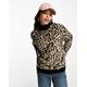 Tommy Jeans logo turtleneck sweater in leopard print-Brown