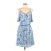 Le Lis Casual Dress - Mini Scoop Neck Sleeveless: Blue Floral Dresses - Women's Size Medium
