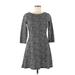 Ann Taylor LOFT Outlet Casual Dress - Mini Crew Neck 3/4 sleeves: Gray Dresses - Women's Size 6 Petite