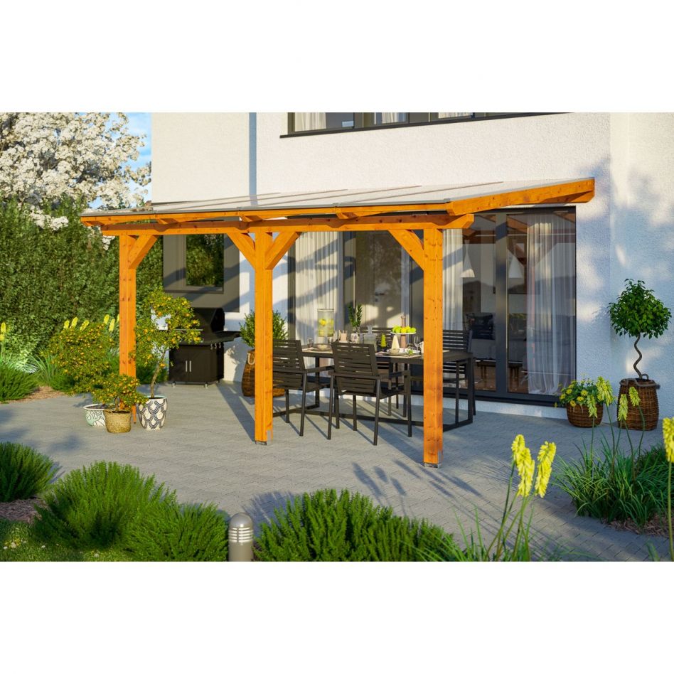 Skan Holz Terrassenüberdachung Andria Terrassendach, 434x400 cm, Eiche Hell Image