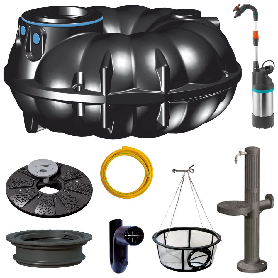 Wellker BENZ24 Gartenanlage Flachtank NEO Regenwassertank Aktionspaket, 1500 l Image