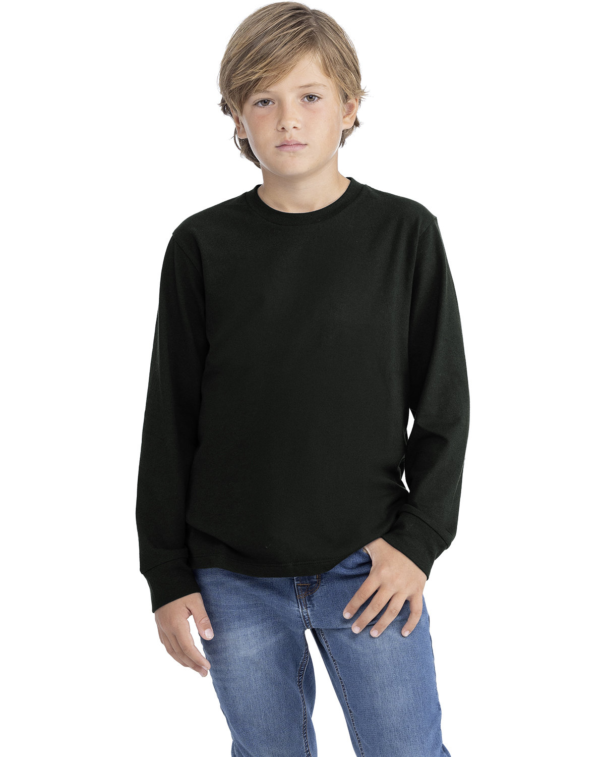 Next Level 3311NL Youth Cotton Long Sleeve T-Shirt in Black size Small | combed ringspun cotton fine jersey 3311