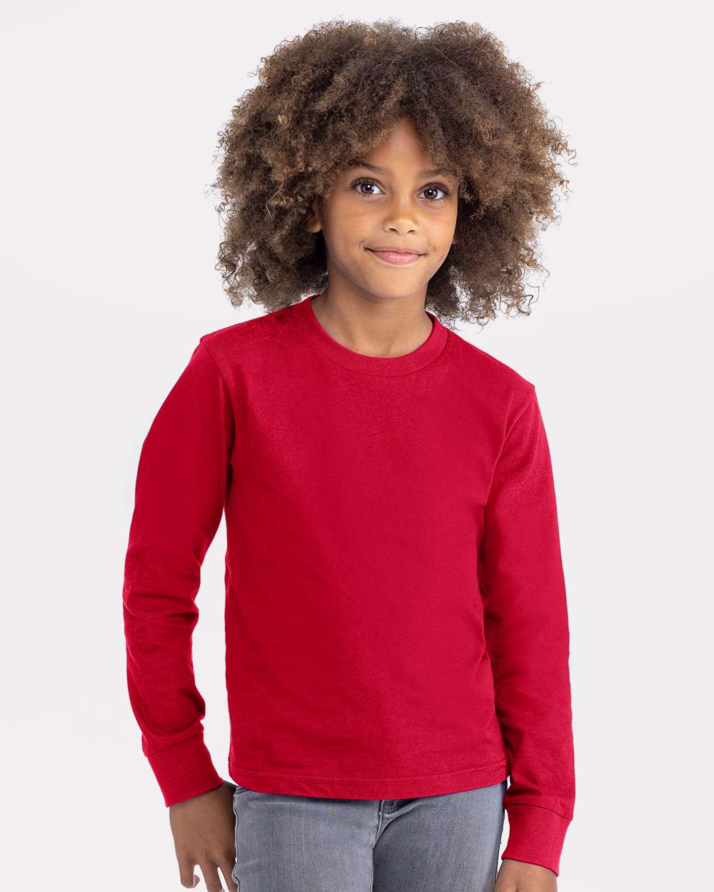Next Level 3311NL Youth Cotton Long Sleeve T-Shirt in Red size XS | combed ringspun cotton fine jersey 3311