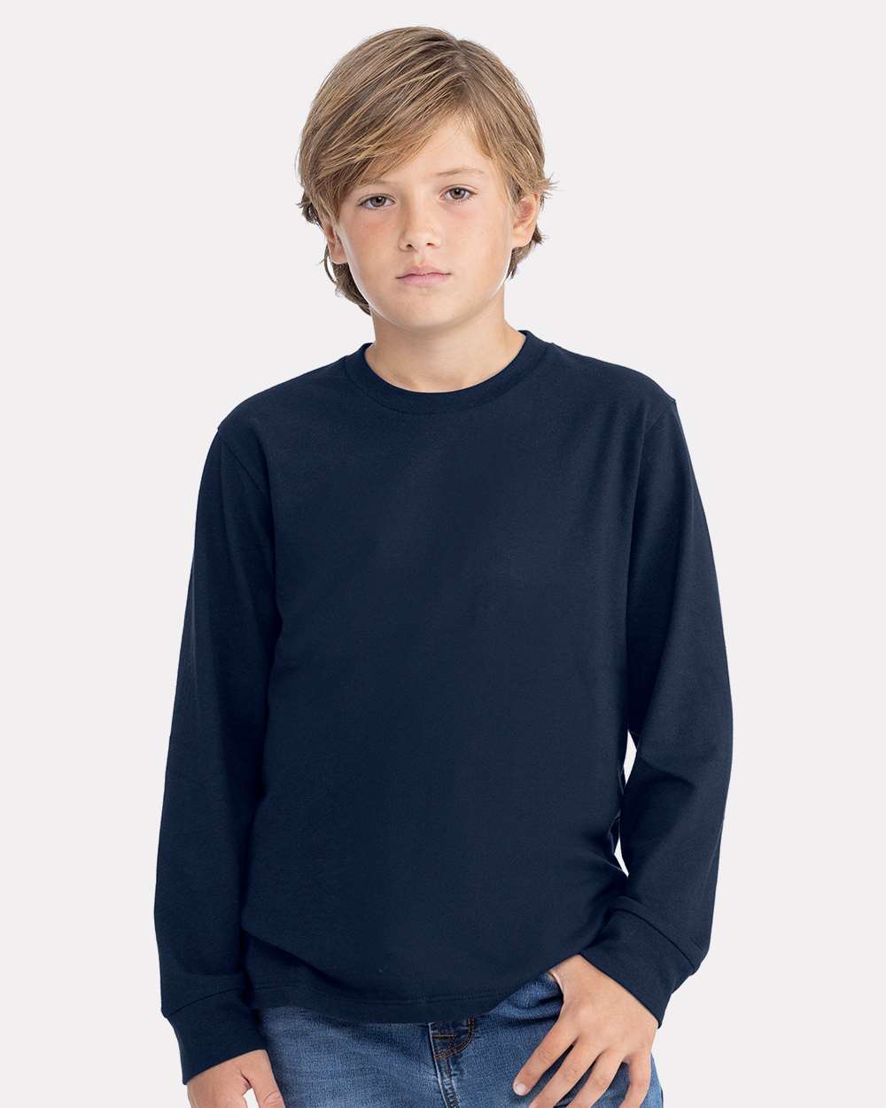 Next Level 3311NL Youth Cotton Long Sleeve T-Shirt in Midnight Navy Blue size XS | combed ringspun cotton fine jersey 3311