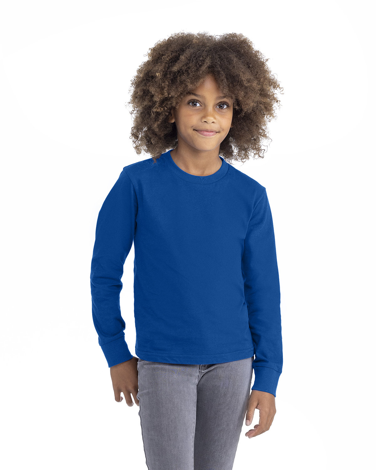 Next Level 3311NL Youth Cotton Long Sleeve T-Shirt in Royal Blue size Small | combed ringspun cotton fine jersey 3311