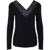 Langarmshirt PIECES "PCSIRI LS TOP NOOS", Damen, Gr. L, schwarz, Single Jersey, Obermaterial: 95% Viskose, 5% Elasthan, casual, slim fit, V-Ausschnitt, Langarm, Shirts, mit Spitzenkante am Ausschnitt