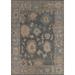 Vegetable Dye Oushak Turkish Area Rug Hand-Knotted Blue Wool Carpet - 9'2"x 11'9"