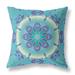 20" X 20" Blue And Purple Broadcloth Floral Throw Pillow