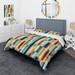 Designart "Yellow And Blue Striped Lines Cube Pattern" Blue Modern Bedding Cover Set With 2 Shams