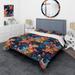 Designart "Blue And Pink Flowers Cosmic Harmony I" Blue Cottage Bed Cover Set With 2 Shams