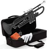 Mendini by Cecilio MTT-BK Black Lacquer Brass Bb Trumpet with Durable Deluxe Case