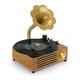 Vinyl Record Player Retro Turntable Bluetooth Vintage Gramophone Record Player with 2 Built in Stereo Speakers 3 Speed Brass Emboss Loudspeaker Supports Aux-in/USB/FM