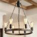 HBBOOMLIFE Farmhouse Chandelier Round Wagon Wheel Light Fixture for Dining Room Living Room Bedroom Kitchen Island and Foyer Metal Wood Grain Finish 20.5 Dia