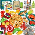 Pretend Play Food 97pc Play Kitchen Accessories Toy Food for Kids Kitchen Fake Food for Toddlers Cutting Food Toys Fruits Veggies Pizza Grocery Store Kitchen Toys Learning & Education