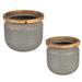 Grey Stone Metal Planter with Wooden Rim Nested Set of 2