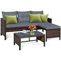 xrboomlife Patio Corner Sofa Set 3 Piece Outdoor Rattan Sofa Set Includes Lounge Chaise Loveseat & Coffee Table Patio Garden Poolside Lawn Backyard