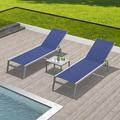 Domi Patio Chaise Lounge Set of 3 Aluminum Adjustable Pool Lounge Chairs with Side Table Sunbathing Lounger for Deck Lawn Patio Backyard Textilene - Navy Blue