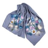 'Grey Silk Scarf with Hand-Painted Floral Motifs from Armenia'