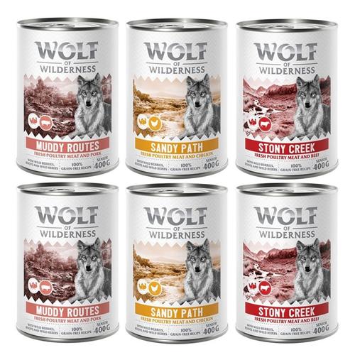 6 x 400 g Senior Geflügel Mixpaket Wolf of Wilderness getreidefreies Hundefutter nass