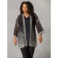 Live Unlimited Curve Leopard Print Chiffon Kimono, Black/White