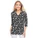 Plus Size Women's Stretch Cotton V-Neck Tee by Jessica London in Black Flat Flower (Size 14/16) 3/4 Sleeve T-Shirt