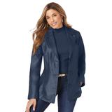 Plus Size Women's Leather Blazer by Jessica London in Navy (Size 22 W)