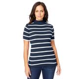 Plus Size Women's Rib Mockneck Sweater by Jessica London in Navy/white Rib Stripe (Size S)