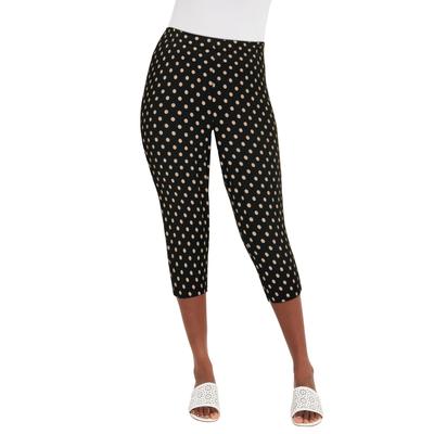 Plus Size Women's Everyday Stretch Cotton Capri Legging by Jessica London in New Khaki Mini Dot (Size 30/32)