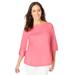 Plus Size Women's Stretch Poplin Button Boatneck Tunic by Jessica London in Tea Rose (Size 12 W)