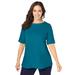 Plus Size Women's Stretch Cotton Cuff Tee by Jessica London in Deep Teal (Size 22/24) Short-Sleeve T-Shirt