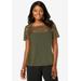 Plus Size Women's Stretch Lace Neckline Top by Jessica London in Dark Olive Green (Size 3X)