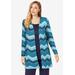 Plus Size Women's Everyday Knit Open Front Cardigan by Jessica London in Ocean Brushstroke Chevron (Size 30/32)