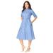 Plus Size Women's Stretch Poplin Shirtdress by Jessica London in French Blue Fine Stripe (Size 16 W)