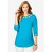 Plus Size Women's Stretch Cotton Lattice Boatneck Tunic by Jessica London in Ocean (Size S)