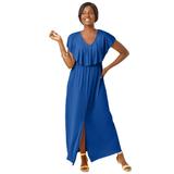 Plus Size Women's Stretch Knit Ruffle Maxi Dress by The London Collection in Dark Sapphire (Size 14 W)