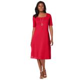 Plus Size Women's Stretch Cotton Square Neck Midi Dress by Jessica London in Vivid Red (Size 18/20)