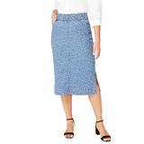 Plus Size Women's Comfort Waist Stretch Denim Midi Skirt by Jessica London in White Animal (Size 22) Elastic Waist Stretch Denim