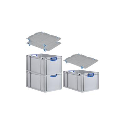 PROREGAL 3x Eurobox NextGen Color mit Auflagedeckel & Schiebeschnappverschlüsse | HxBxT 32x40x60cm | 65L | Griffe blau offen Image