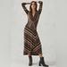 Anthropologie Dresses | Maeve By Anthropologie Striped Wrap Midi Dress Black Motif Small Never Worn | Color: Black/Brown | Size: S