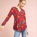 Anthropologie Tops | Anthropologie Maeve Pintuck Floral Top Sz S Red Yellow Blue | Color: Red/Yellow | Size: S