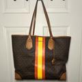 Michael Kors Bags | Michael Kors Eva Large Logo Stripe Tote | Color: Brown/Orange | Size: Os