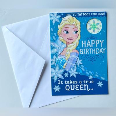 Disney Party Supplies | New Disney Frozen Gift Card Tattoo Set Bundle Queen Elsa Happy Birthday Greeting | Color: Blue/Silver | Size: Os